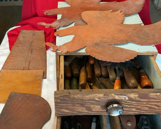 Lot 58: Vintage woodworking tools with copper bird silhouettes