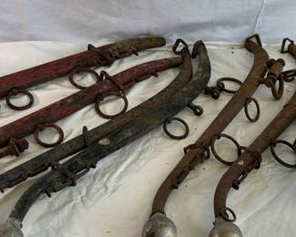Lot 54: 8 Antique Wood and metal Parts of a Horse Harness