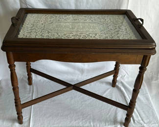 Lot 4: Vintage Spindle Side Table, Glass Tray