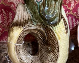 Antique Majolica gurgling fish pitcher