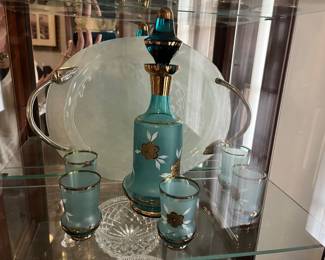 Venetian & bohemian colored glass decanter + stemware sets