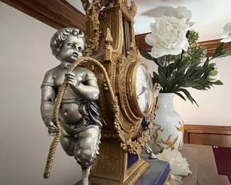 Italian gilt Brevatatto Imperial clock - part of 3pc garniture set with candelabras