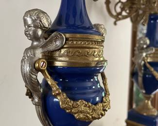 Italian gilt Brevatatto candelabras (2) - part of 3pc garniture set with clock