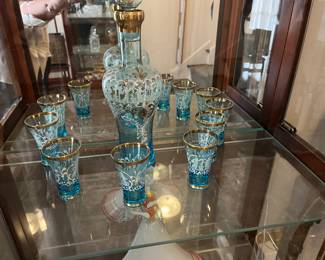 Venetian & bohemian colored glass decanter + stemware sets