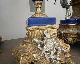 Italian gilt Brevatatto candelabras (2) - part of 3pc garniture set with clock