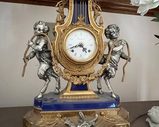 Italian gilt Brevatatto Imperial clock - part of 3pc garniture set with candelabras