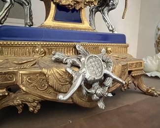 Italian gilt Brevatatto Imperial clock - part of 3pc garniture set with candelabras