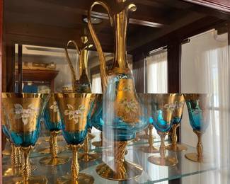 Venetian & bohemian colored glass decanter + stemware sets