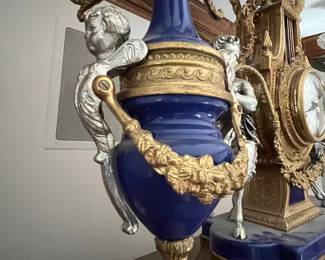 Italian gilt Brevatatto candelabras (2) - part of 3pc garniture set with clock