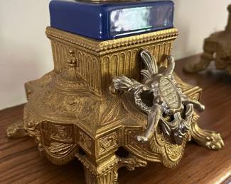 Italian gilt Brevatatto candelabras (2) - part of 3pc garniture set with clock