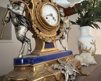 Italian gilt Brevatatto Imperial clock - part of 3pc garniture set with candelabras