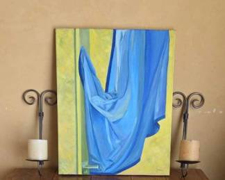 painting with pair of metal wall sconces