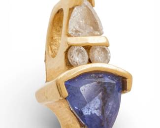 Lot 58 14k Yellow Gold, Tanzanite, and Natural Diamond Slide Pendant H 0.75" 4.7 g