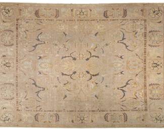 Lot 1242 Indian Agra Oushak Design Hand Woven and Sculpted Wool Oriental Rug, Ca. 1980-90, W 14' 8" L 14'