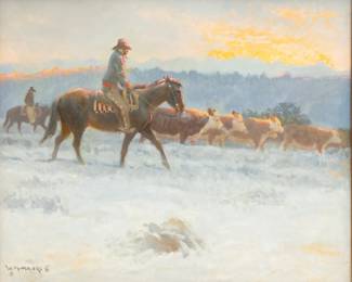 Lot 1002 William Moyers, Oil on Canvas, 'A Cold Sunrise, Albuquerque', H 20" W 24"