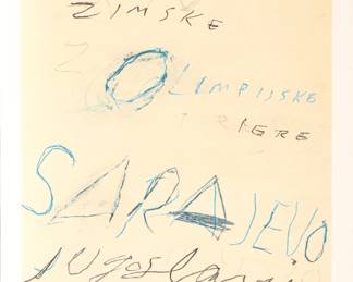 Lot 1039 Cy Twombly (Amereican, 1928-2011) Lithograph, Etching and Aquatint in Colors, on Arches Paper 1983, 'Sarajevo, from Art and Sports', H 29.6" W 21.5"