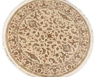 Lot 1241 Indo Tabriz Circular Hand Woven Wool and Silk Oriental Rug, Ca. 1980, Dia. 8'