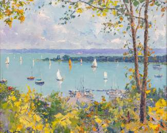 Lot 1021 Pierre Bittar (French / American, B. 1934) Oil on Canvas 'A View of Little Traverse Bay, Harbor Springs Michigan.', H 22" W 26"