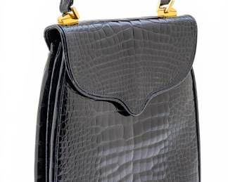 Lot 113 Lana Marks (American) Lana of London Black Alligator Princess Diana Tophandle H 10" W 9" Depth 3"