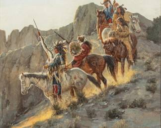 Lot 1001 Gary Niblett, CA Gouache on Canvas 2003, 'Escape to the Badlands', H 30" W 30"