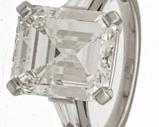 Lot 4 6.6 Carat Emerald Cut Natural Diamond and Platinum Ring, I Color, VS2 Clarity