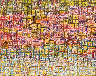 Lot 1028 George Chann AKA Chen Yinpi (Chinese American, 1913-1995) Abstract Expressionist Oil on Masonite, Ca. 1968, 'Untitled', H 15.5" W 17.5"