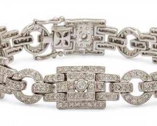 Lot 25 Art Deco 14k White Gold and Natural Diamond Bracelet L 7" 21 g