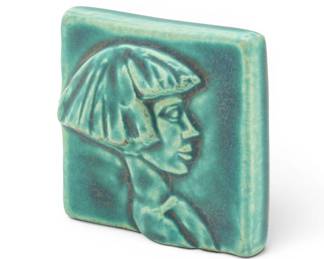 Lot 1025 Marshall Maynard Fredericks for Pewabic Pottery Ceramic Tile 2006, 'Boy from "Boy and Bear"', W 3.5" L 3.5"
