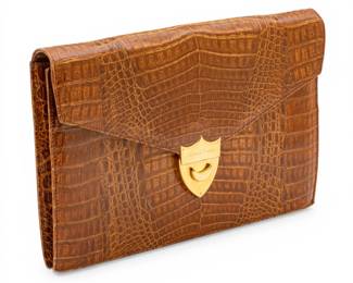 Lot 108 Paloma Picasso (French, B. 1949) Cognac Crocodile Envelope Bag H 8.25" W 12.25" Depth 2"