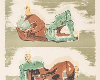 Lot 1046 Henry Moore (British, 1898-1986) Lithograph in Colors on Wove Paper 1973, 'Two Reclining Figures', H 16.7" W 13"