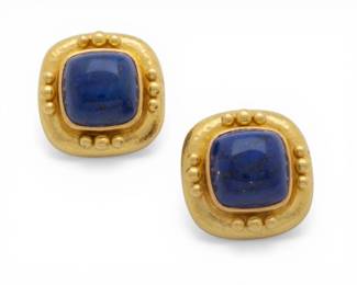 Lot 35 Elizabeth Locke (American, Est. 1988) 19k Yellow Gold and Lapis Earrings, H 0.875" 16.9 g 1 PAIR