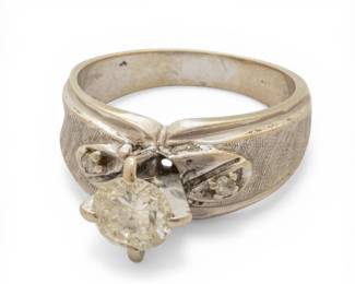 Lot 42 White Gold and Appx 1/2 Carat Brilliant Natural Diamond Ring Size 7 4.8 g