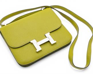 Lot 106 Hermès (French) Green Chèvre Mysore, Ca. 2006, 'Constance NM Bag Epsom 18', H 6.25" W 7.25" Depth 2"