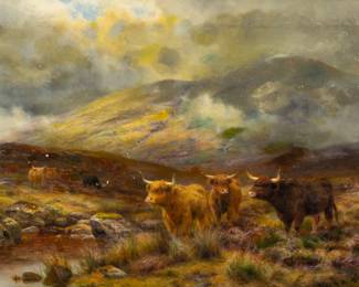 Lot 1003 Louis Bosworth Hurt, (UK, 1856-1929) Oil on Canvas, Signed, Ca. 1890, 'In Perthshire Scotland', H 24" W 39"