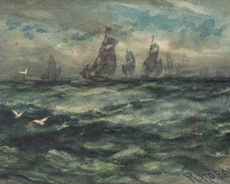 Lot 1019 Robert Hopkin (American, 1832-1909) Watercolor on Paper, 'Seascape', H 10" W 14"