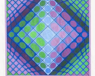 Lot 1037 Victor Vasarely (French/Hungarian, 1906-1997) Screenprint in Colors on Wove Paper 1989, 'Remek (Marvel)', H 4.5" W 4.5"