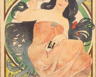 Lot 1030 Alphonse Mucha (Czech, 1860-1939) Chromolithograph Poster, Ca. 1898, 'Job (La Femme Brune)', H 55" W 37"