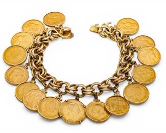 Lot 71 22k Gold French Francs & Guilders Coins (16) with 14K Gold Bracelet, 206 g 17 PCS