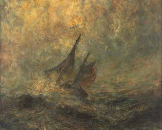 Lot 1008 Robert Hopkin (American, 1832-1909) Oil on Canvas, 19th C., 'Sailing Vessel in Choppy Seas', H 30" W 27"