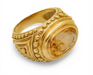 Lot 22 18k Yellow Gold and Citrine Ring Size 7.25 16.4 g