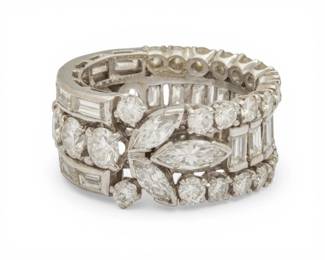 Lot 16 Buckle-Form Platinum and Natural Diamond Ring Size 8 13 g