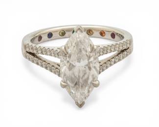 Lot 5 Taylor and Heart (British) D Color, Internally Flawless 1.70 Ct. Marquise Cut Natural Diamond and Platinum Ring Size 4.5 5 g