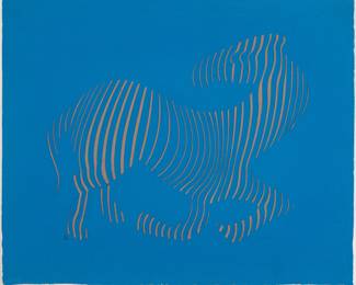 Lot 1036 Victor Vasarely (French/Hungarian, 1906-1997) Embossed Engraving on Blue Cast Paper 'Zebra (Blue), from the Zebra Series', H 30.5" W 38"