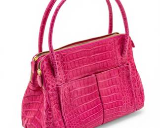 Lot 107 Nancy Gonzalez (Columbian, B. 1952) Pink Crocodile Linda Bag H 8.5" W 12.25" Depth 6"