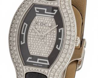 Lot 53 Ebel (Switzerland) Beluga Tonneau 18k White Gold and Natural Diamond Wrist Watch 56 g