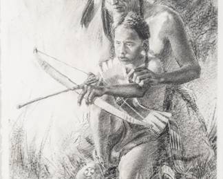 Lot 1044 Loren Entz (American, 1949-2022) Charcoal on Paper, with Deckle Edges 'Guiding Hands', H 30" W 23"