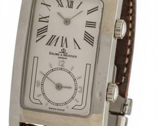 Lot 49 Baume & Mercier (Geneva) Hampton Dual Time Stainless Steel Tank Watch with Leather Strap