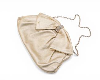 Lot 112 Valentino (Italian) Champagne Gold Leather Small Evening Frame Bag H 6" W 10" Depth 1.25"