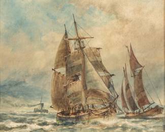 Lot 1018 Robert Hopkin (American, 1832-1909) Watercolor on Paper, 1886, 'On the Clyde Off the Isle of Arran', H 20" W 14"
