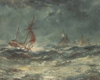 Lot 1011 Robert Hopkin (American, 1832-1909) Oil on Canvas, 19th C., 'Sailing Vessel at Sea', H 16" W 27"